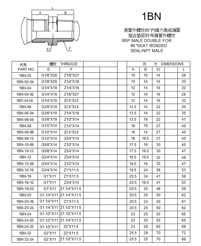 1BN BSP Male to NPT Male Hydraulic Hose Adapter 1BN BSP Male to NPT Male Hydraulic Hose Adapter