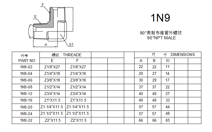 1N9 90 NPT MALE 1N9 90 NPT MALE