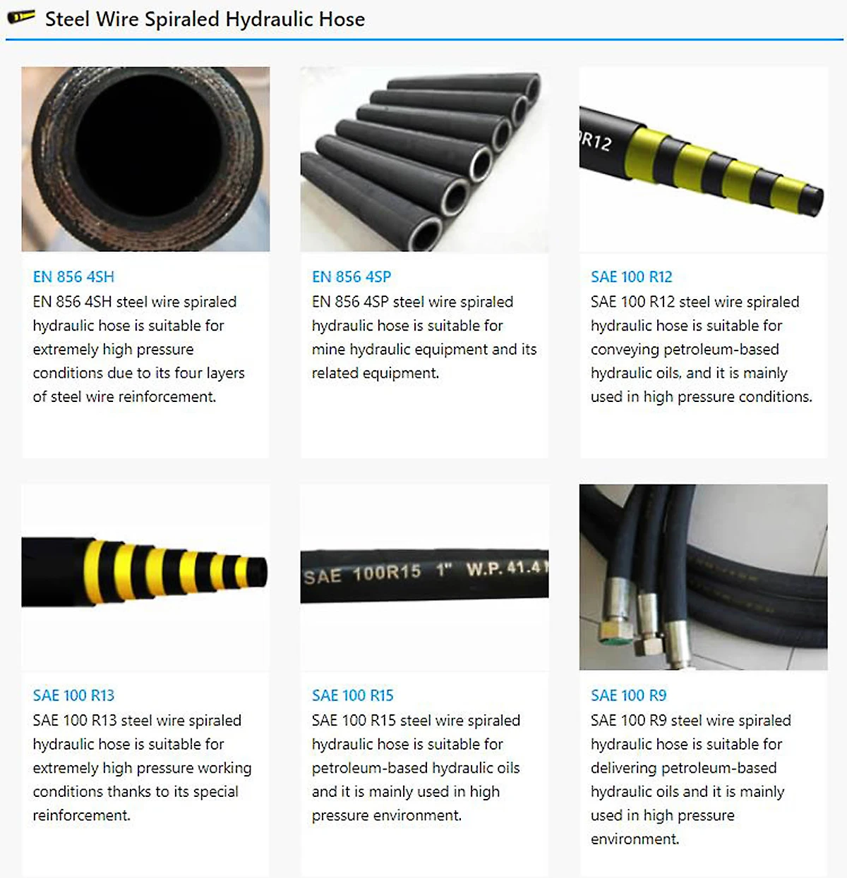 steel wire spiraled hydraulic hose