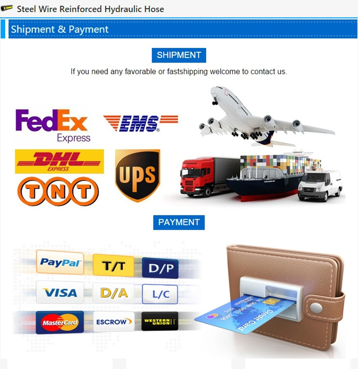 hoses shipment and payment hoses shipment and payment